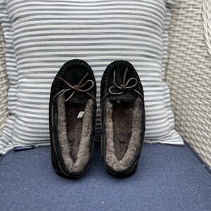 UGG Black Suede Shearling-Lined Moccasin Slippers